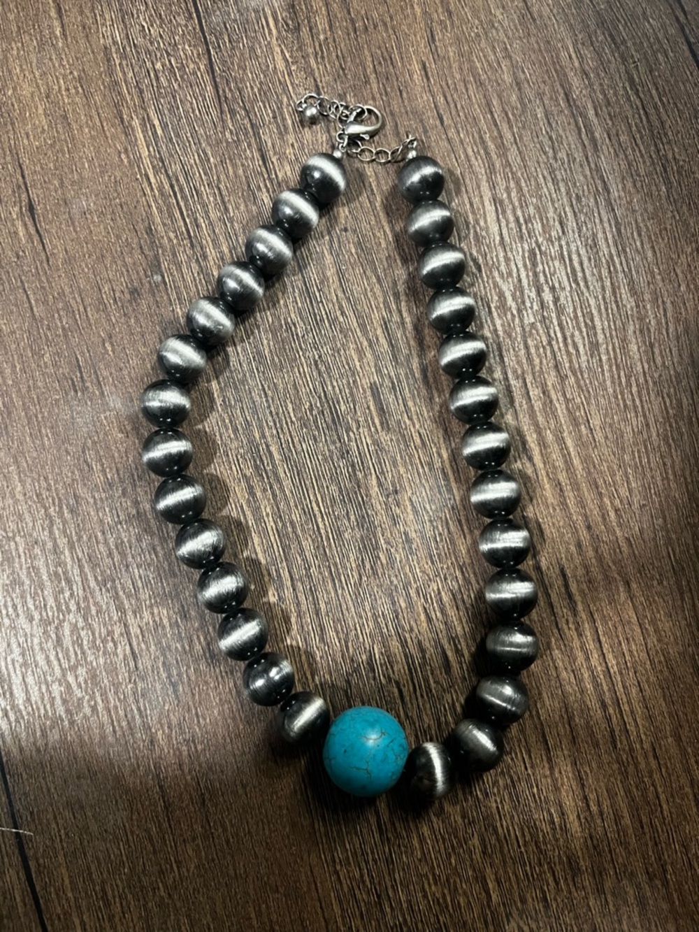Turquoise Accent Silver Bead Faux Necklace - Women Jewelry